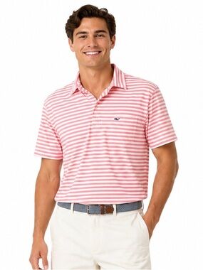 Vineyard Vines Pink & White Striped Polo Whale Embroidery